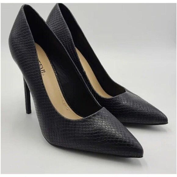 Just Fab Fallon 4.5" Black Textured Heel Women's 7.5 Pump Faux Snakeskin NWOT - Picture 1 of 10
